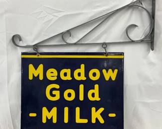 DS Porc. “Meadow Gold Milk” Sign with Hanger, 18×17 Inches