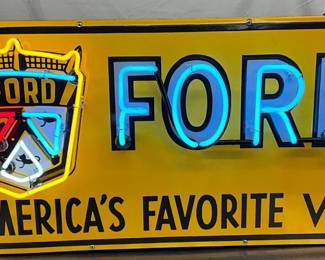 Ford V8 Neon Porcelain Sign With New Transformer, 46×22