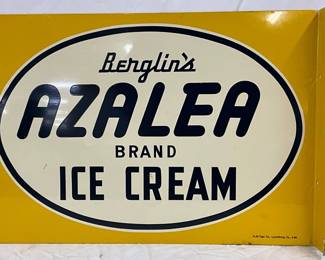 1960 DS Berglin’s Azalea Brand Ice Cream Metal Flange, 20in x 15in