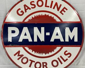 SS Porc. Pan-Am Gasoline Motor Oils Sign, 36 inches