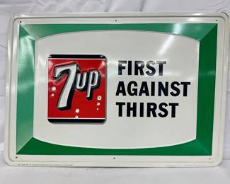 1966 Emb. 7UP ‘First Against Thirst,’ Tin Sign No. 21, Made in USA, 27×19