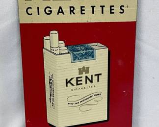 Kent Cigarettes Tin Tacker Advertising Sign with Pack Design, 3 1/2 x 8