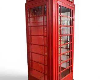 British-Style Metal Phone Booth with Glass Panels