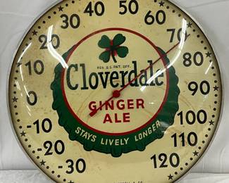 12in Cloverdale Ginger Ale Glass Face Thermometer by T.W. O’Connell & Co.
