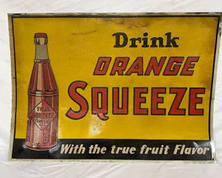 Emb. Drink Orange Squeeze’ Tin Tacker Sign, 28in x 28in