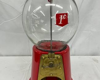 Restored Red Metal Gum Ball Machine, Approximately 7 x 16 Inches