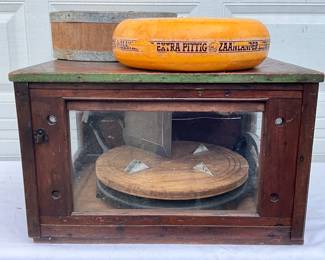Wooden Cheese Cutter with Glass-Enclosed Case, 23in by 15in