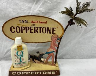Coppertone Advertising Display with Bottle, 9 x 10 Inches