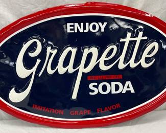 Emb. Grapette Soda Restored Sign, 27 x 16 Inches