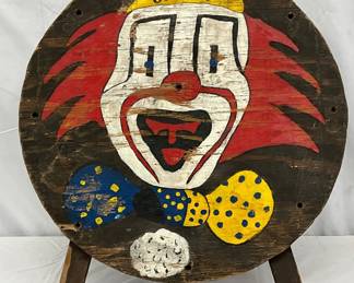 Early ‘Buttons’ Wooden Clown Painted Game Board with Stand