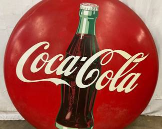 48in.  Coca-Cola Metal Button Sign with Bottle Graphic