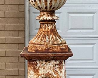 2 pc. Large Early Cast Iron Planter on Pedestal Base, 83in x 25in