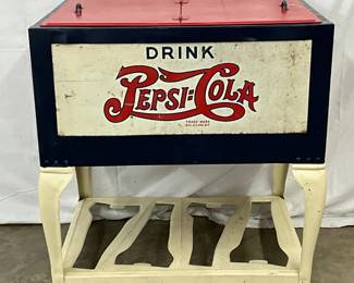 Pepsi-Cola Double Dot Metal Drink Cooler with Side Signs, 31in x 22in, 33in Tall
