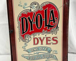 Early Dy-O-La Dye Store Display Cabinet with Product, 12in x 16in