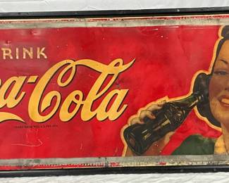 Coca-Cola Metal and Wood Sign with Female Portrait, 59in x 24in