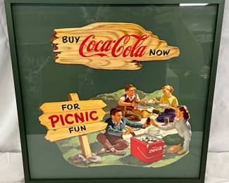 ‘Buy Coca-Cola Now for Picnic Fun’ Frame Cardboard  Sign, 20″ x 13″
