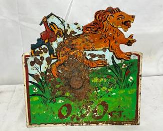 Metal Mechanical Carnival Shooting Gallery Target w/Lion and Hunter, 9×10