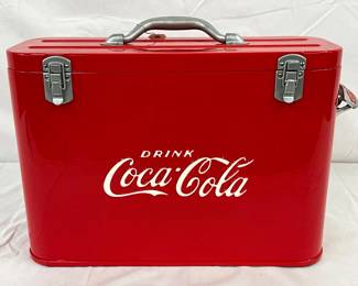 Coca-Cola Red Metal Cooler Box with Handle and Bottle Opener, Restored, 17x12  