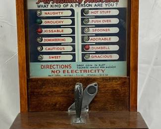 Early Wooden Personality Indicator Coin Op Machine by ESCO, 10″ x 26″