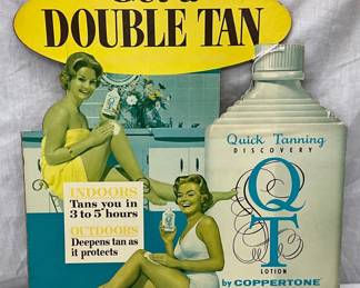Coppertone ‘Get a Double Tan’ Cardboard Advertising Display, 15 x 16 Inches