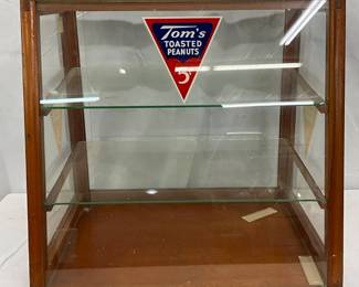 Tom’s Toasted Peanuts Glass and Wood Display Cabinet, 17x16