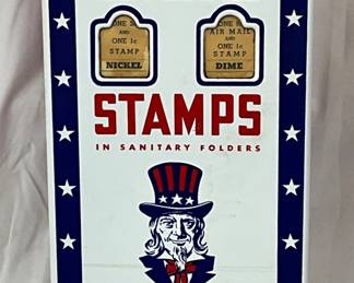 Early Porcelain U.S. Postage Stamp Vending Machine by Automatic Dispenser Company, 8x19