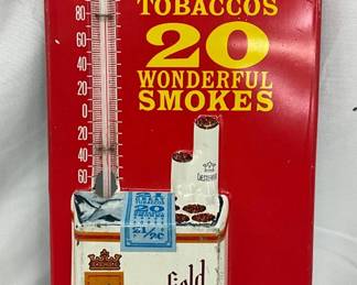 Emb. Chesterfield Metal Thermometer Sign w/ Pack Design, 5×12