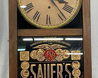 Early Sauer’s Wooden Clock by The New Haven Clock Co., 15in x 41in