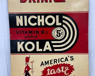 Emb. Nichol Kola Sign by Parker Metal Dec Co, 20in x 28in