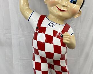 Big Boy Statue Featuring Red Checkered Overalls and Burger, Fiberglass,  40in x 92in