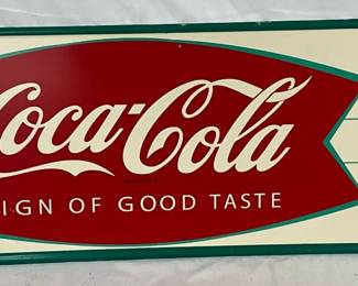 Coca-Cola Fishtail Tin Sign, 32in x 12in