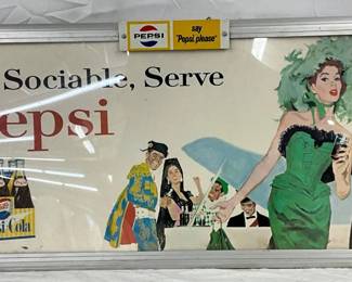 Pepsi-Cola Framed Cardboard Sign, 29in x 13in