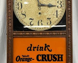 Oak ‘Drink Orange-Crush’ Clock by New Haven Clock Co., 16×38 