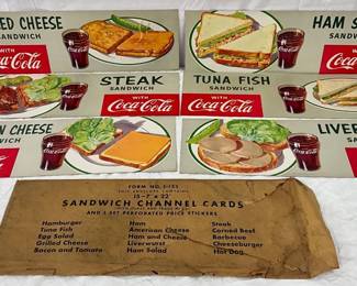 1954 Coca Cola Sandwich Channel Cards Set, New Old Stock, 22in x 7in