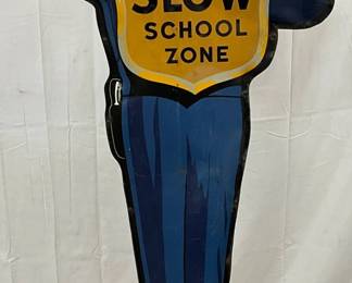 1956 Coca-Cola Die Cut Police Crossing Sign with Cast Base, 29in x 63in