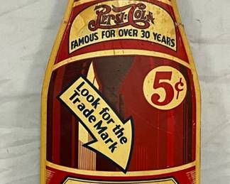 Pepsi-Cola Die-Cut Tin Bottle Sign, 8×30 Inches