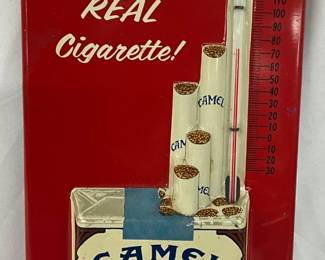 Emb. Camel Cigarettes Metal Thermometer Sign, 6 x 14 Inches