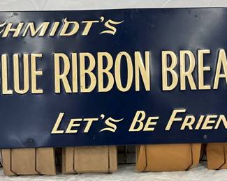 Schmidt’s Blue Ribbon Bread Emb. Metal Sign with Bag Holder, 36×16 Inches
