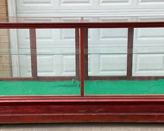 Wood-Framed Glass Display Case with Sliding Doors, 94in x 41in x 27in