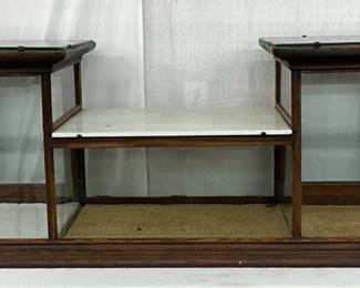 Early Countertop Glass and Wood Showcase, 84in x 21in x 22in