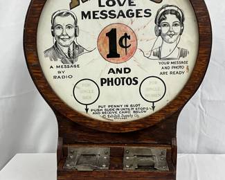 Early Radio Love Messages and Photos Wooden Coin Op Machine, 12×17 Inches