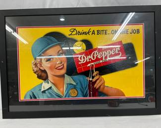 Framed Dr Pepper Cardboard Advertising Sign, 30 x 21 Inches