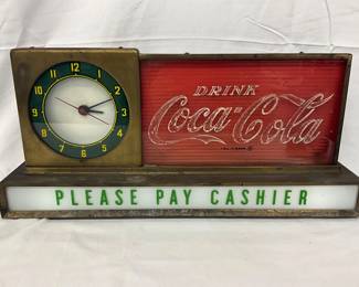 Coca-Cola Glass Front Light-Up Counter Clock, 19 1/2 x 9