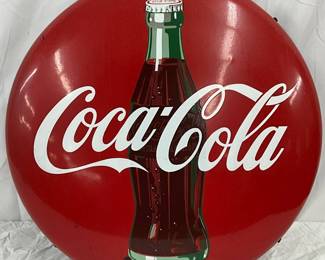 Coca-Cola Porc. Button Sign, 24in, with Original Bracket