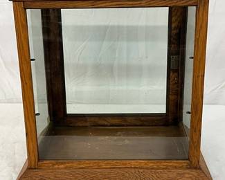 Oak and Glass Display Case with Hinged Door, 16in x 11in x 17in