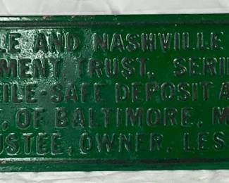 Emb. Louisville and Nashville Railroad Sign 19in x 6in