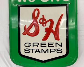 Emb. ‘We Give S&H Green Stamps’ Sign by Stout Sign Co., 35×43