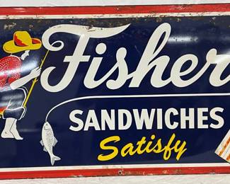 Fisher’s Sandwiches Metal Self Framed Sign, 24 in x 48 in