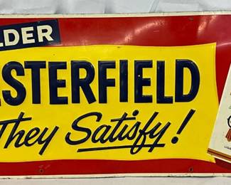 Emb. Chesterfield Cigarettes Metal Advertising Sign