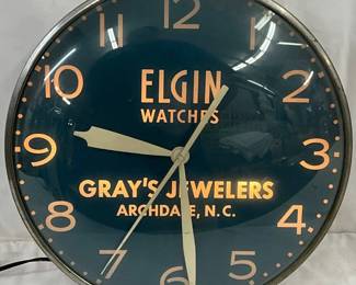 Elgin Watches Clock, Gray’s Jewelers, Archdale, NC, 15-Inch